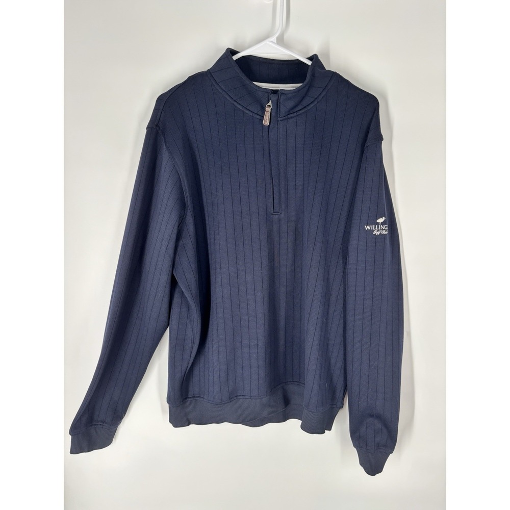 FootJoy Mens 1/4 Zip Drop Needle Ribbed Pullover Large Navy Willingers Gold Club